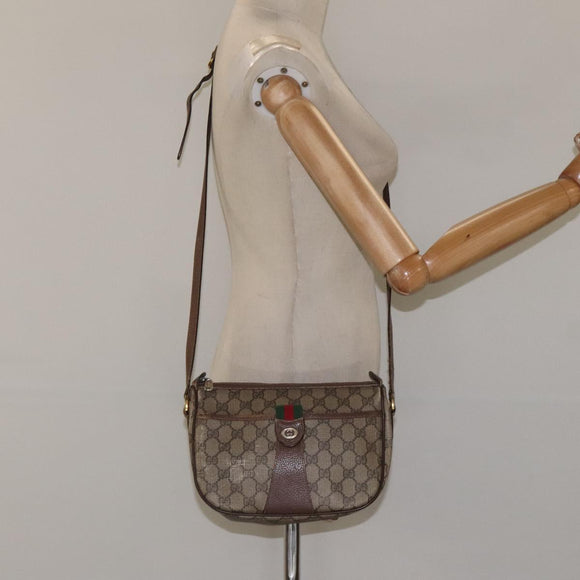GUCCI GG Supreme Web Sherry Line Bag PVC Beige Gold 89 02 032 Auth BA1397