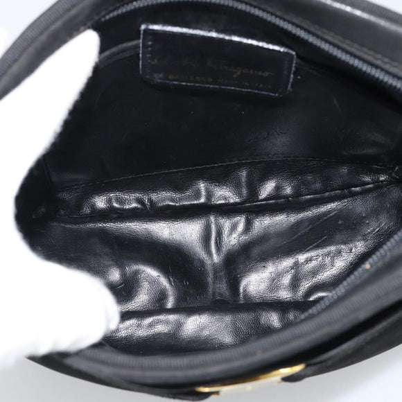 Salvatore Ferragamo Vala Shoulder Bag Suede Black Gold Auth BA13991