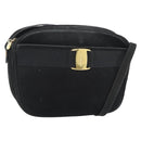 Salvatore Ferragamo Vala Shoulder Bag Suede Black Gold Auth BA13991-1
