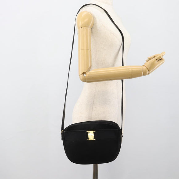 Salvatore Ferragamo Vala Shoulder Bag Suede Black Gold Auth BA13991