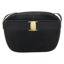 Salvatore Ferragamo Vala Shoulder Bag Suede Black Gold Auth BA13991-13