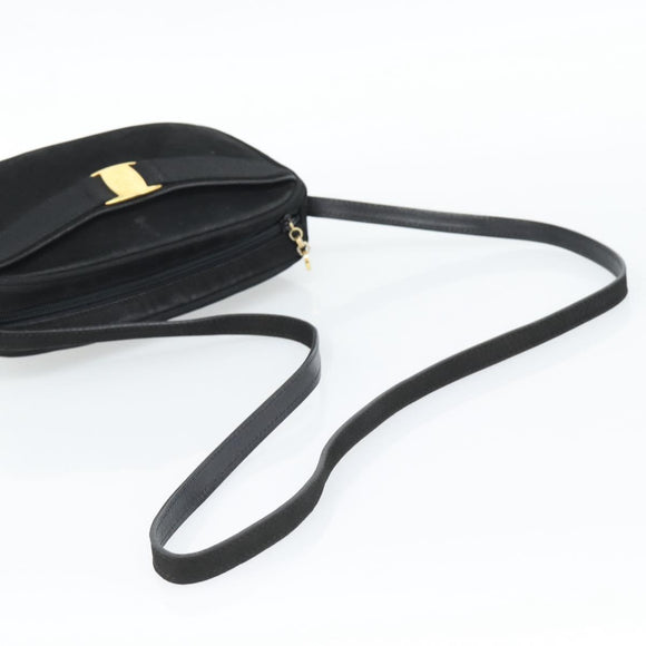 Salvatore Ferragamo Vala Shoulder Bag Suede Black Gold Auth BA13991