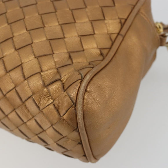 BOTTEGA VENETA INTRECCIATO Shoulder Bag Leather Bronze Gold Auth BA13993