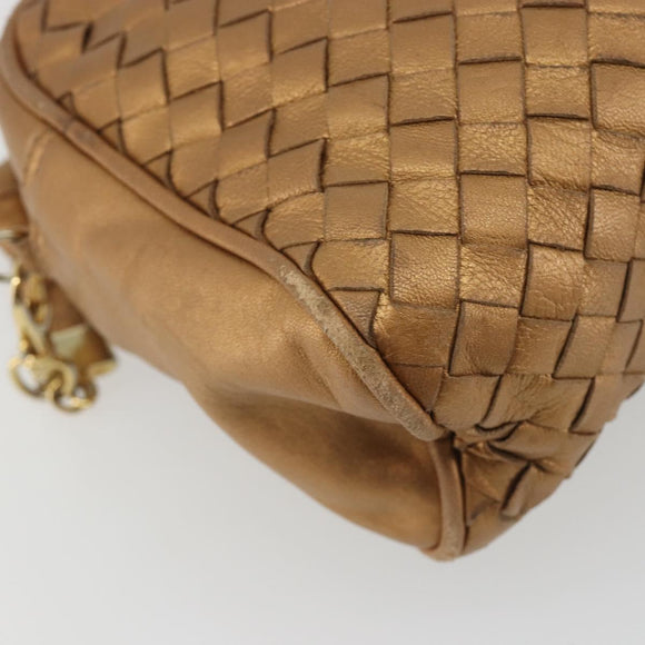 BOTTEGA VENETA INTRECCIATO Shoulder Bag Leather Bronze Gold Auth BA13993