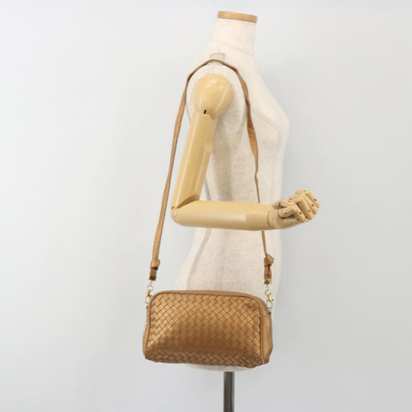 BOTTEGA VENETA INTRECCIATO Shoulder Bag Leather Bronze Gold Auth BA13993
