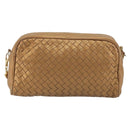 BOTTEGA VENETA INTRECCIATO Shoulder Bag Leather Bronze Gold Auth BA13993-2