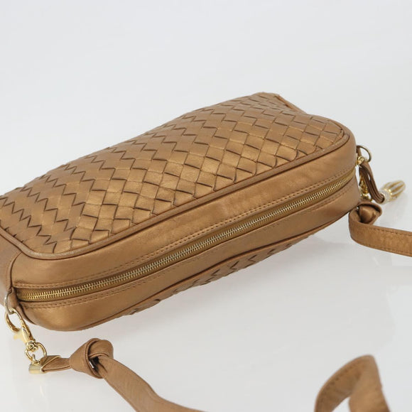 BOTTEGA VENETA INTRECCIATO Shoulder Bag Leather Bronze Gold Auth BA13993