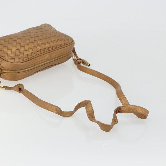 BOTTEGA VENETA INTRECCIATO Shoulder Bag Leather Bronze Gold Auth BA13993