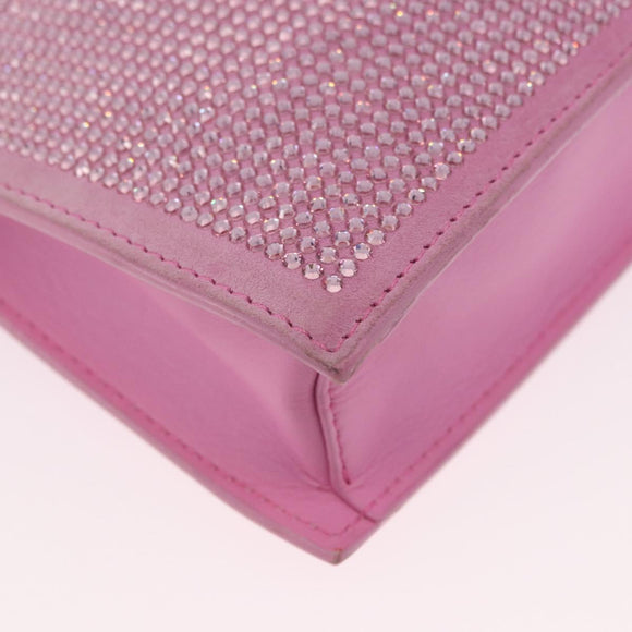 VERSACE Shoulder Bag Leather Pink Silver Auth BA13994A
