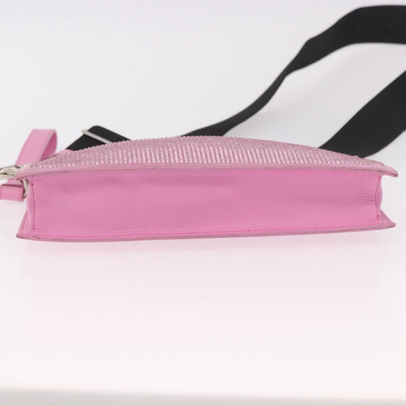 VERSACE Shoulder Bag Leather Pink Silver Auth BA13994A