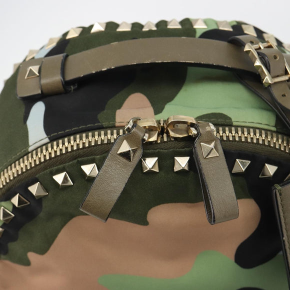 VALENTINO Backpack Nylon Khaki Gold Camouflage Auth BA13995