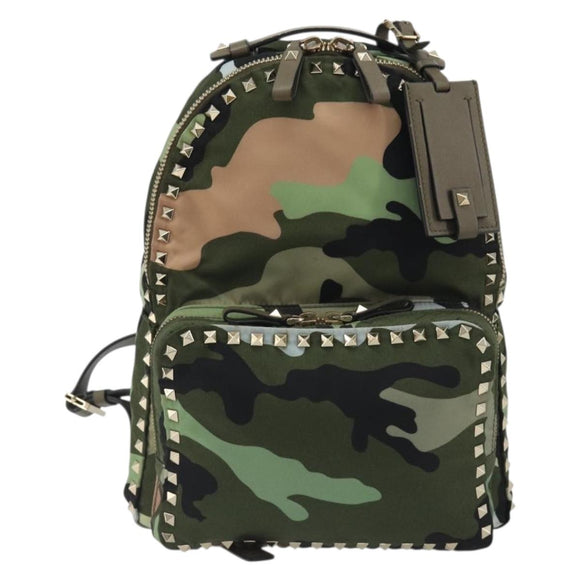 VALENTINO Backpack Nylon Khaki Gold Camouflage Auth BA13995