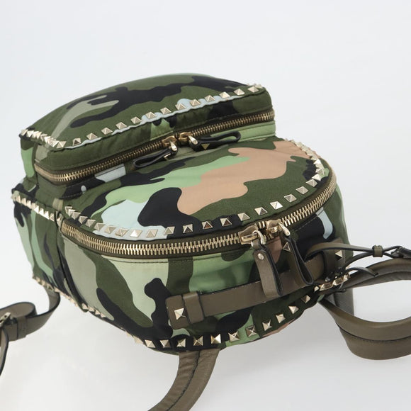 VALENTINO Backpack Nylon Khaki Gold Camouflage Auth BA13995