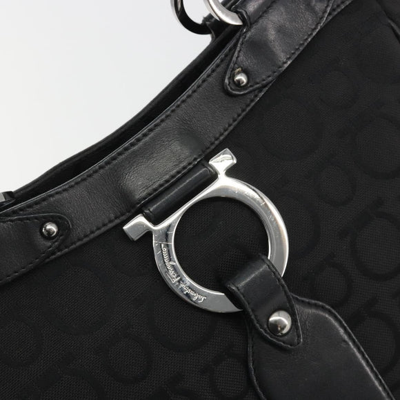 Salvatore Ferragamo Gancini Tote Bag Canvas Black Silver Auth BA13998