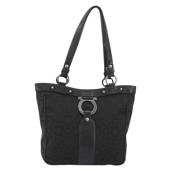 Salvatore Ferragamo Gancini Tote Bag Canvas Black Silver Auth BA13998