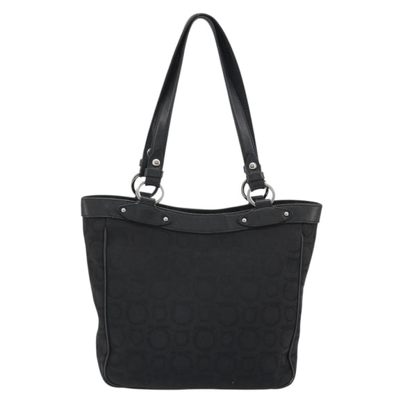 Salvatore Ferragamo Gancini Tote Bag Canvas Black Silver Auth BA13998