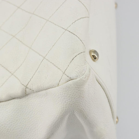 CHANEL Matelasse Chain Shoulder Bag Caviar Skin White Gold CC Auth BA13999