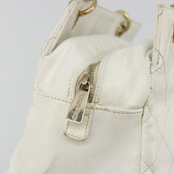 CHANEL Matelasse Chain Shoulder Bag Caviar Skin White Gold CC Auth BA13999