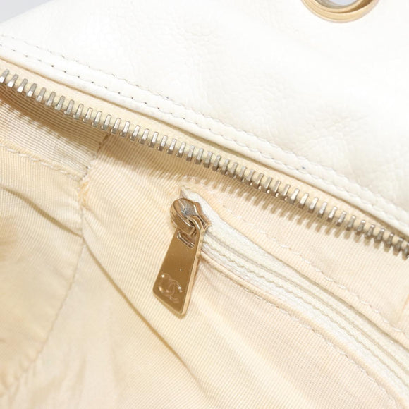CHANEL Matelasse Chain Shoulder Bag Caviar Skin White Gold CC Auth BA13999