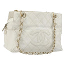 CHANEL Matelasse Chain Shoulder Bag Caviar Skin White Gold CC Auth BA13999-1