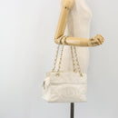 CHANEL Matelasse Chain Shoulder Bag Caviar Skin White Gold CC Auth BA13999-24