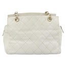 CHANEL Matelasse Chain Shoulder Bag Caviar Skin White Gold CC Auth BA13999-2