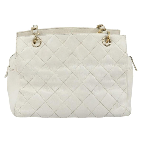 CHANEL Matelasse Chain Shoulder Bag Caviar Skin White Gold CC Auth BA13999