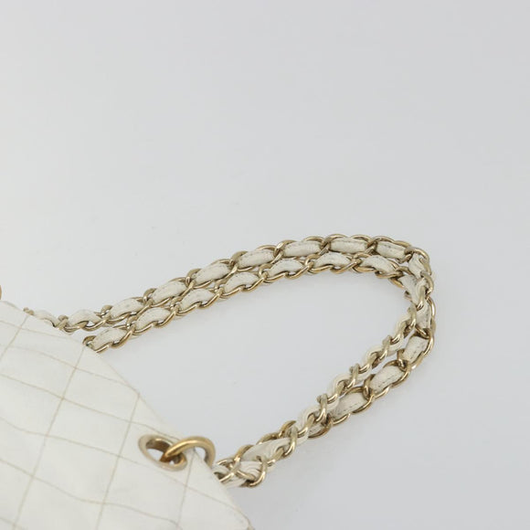 CHANEL Matelasse Chain Shoulder Bag Caviar Skin White Gold CC Auth BA13999