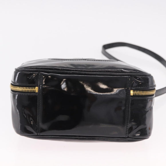 CHANEL Vanity Cosmetic Pouch Patent 2way Black Gold CC Auth BA14000A