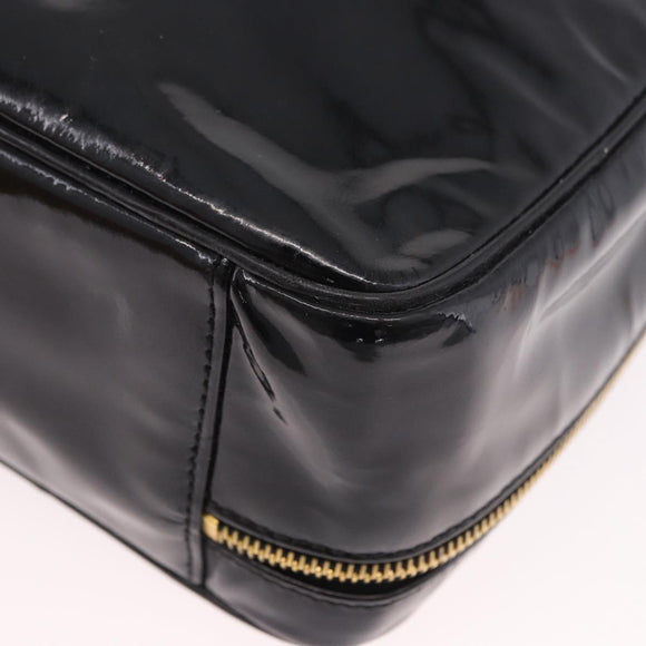 CHANEL Vanity Cosmetic Pouch Patent 2way Black Gold CC Auth BA14000A