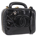 CHANEL Vanity Cosmetic Pouch Patent 2way Black Gold CC Auth BA14000A-1