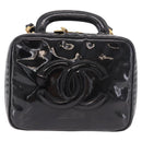 CHANEL Vanity Cosmetic Pouch Patent 2way Black Gold CC Auth BA14000A-2