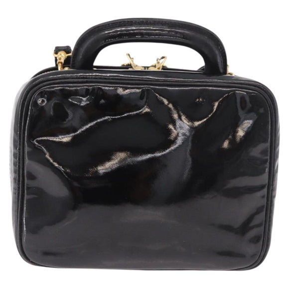 CHANEL Vanity Cosmetic Pouch Patent 2way Black Gold CC Auth BA14000A