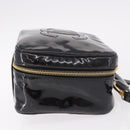 CHANEL Vanity Cosmetic Pouch Patent 2way Black Gold CC Auth BA14000A-4