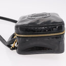 CHANEL Vanity Cosmetic Pouch Patent 2way Black Gold CC Auth BA14000A-4