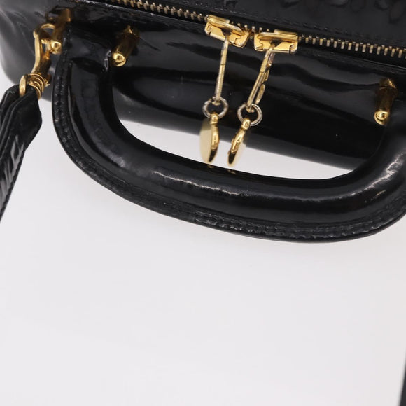 CHANEL Vanity Cosmetic Pouch Patent 2way Black Gold CC Auth BA14000A