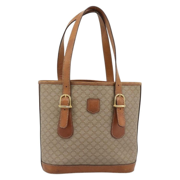 CELINE Macadam Tote Bag PVC Leather Beige Gold Auth BA14003