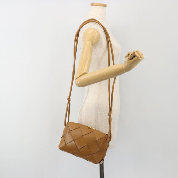 BOTTEGA VENETA MAXI INTRECCIATO Cassette Shoulder Bag Brown Gold Auth BA14005V