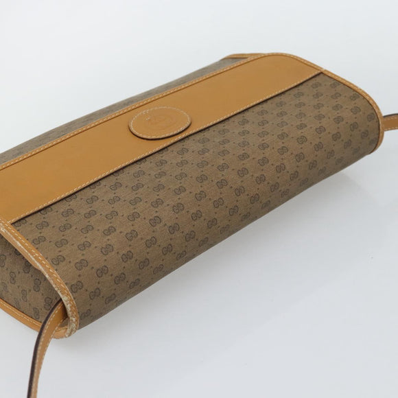 GUCCI Micro GG Shoulder Bag PVC Leather Beige Gold Auth BA14009