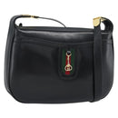 GUCCI Horsebit Shoulder Bag Leather Black Gold Auth BA14011A-1