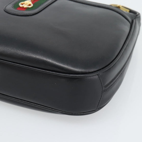 GUCCI Horsebit Shoulder Bag Leather Black Gold Auth BA14011A