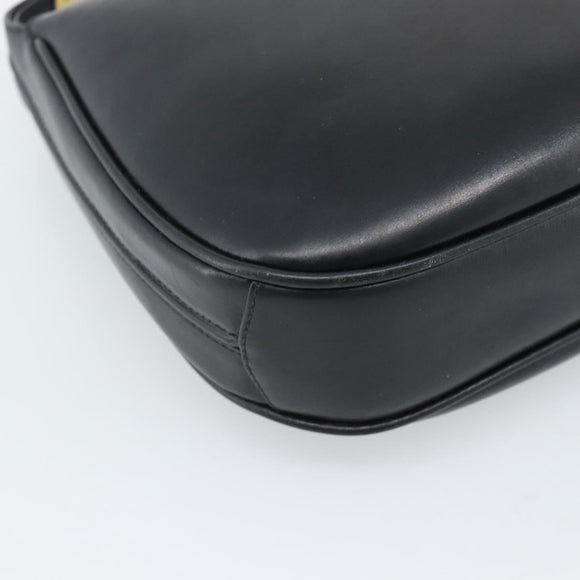 GUCCI Horsebit Shoulder Bag Leather Black Gold Auth BA14011A
