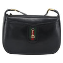 GUCCI Horsebit Shoulder Bag Leather Black Gold Auth BA14011A-13