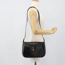 GUCCI Horsebit Shoulder Bag Leather Black Gold Auth BA14011A-23
