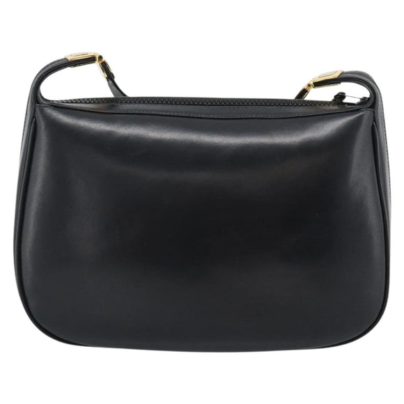 GUCCI Horsebit Shoulder Bag Leather Black Gold Auth BA14011A