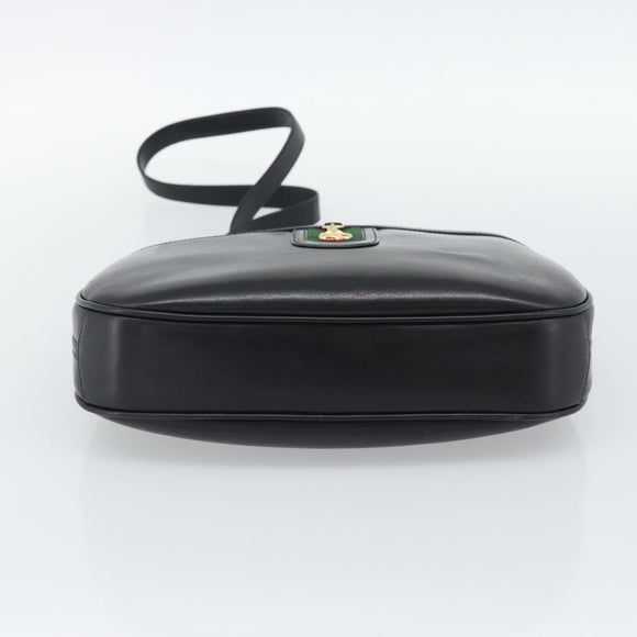 GUCCI Horsebit Shoulder Bag Leather Black Gold Auth BA14011A