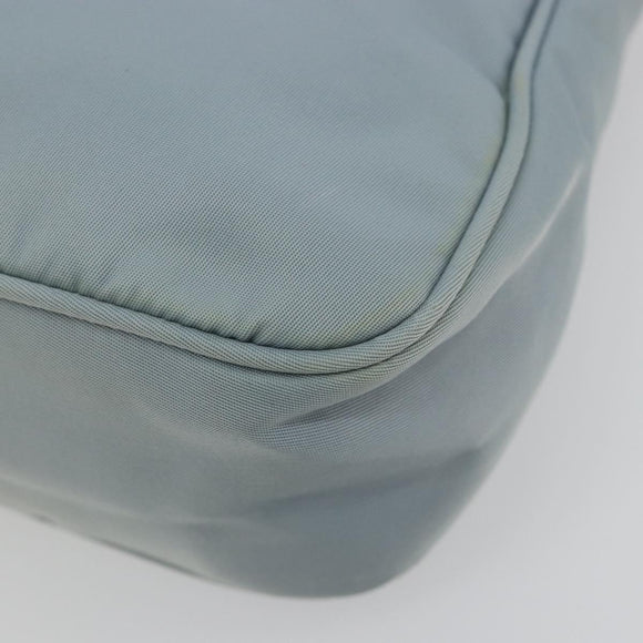 PRADA Hand Pouch Nylon Light Blue Silver Auth BA14013A