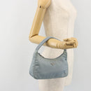 PRADA Hand Pouch Nylon Light Blue Silver Auth BA14013A-21