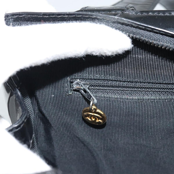 CHANEL Tote Bag Patent Black Gold CC Auth BA14016