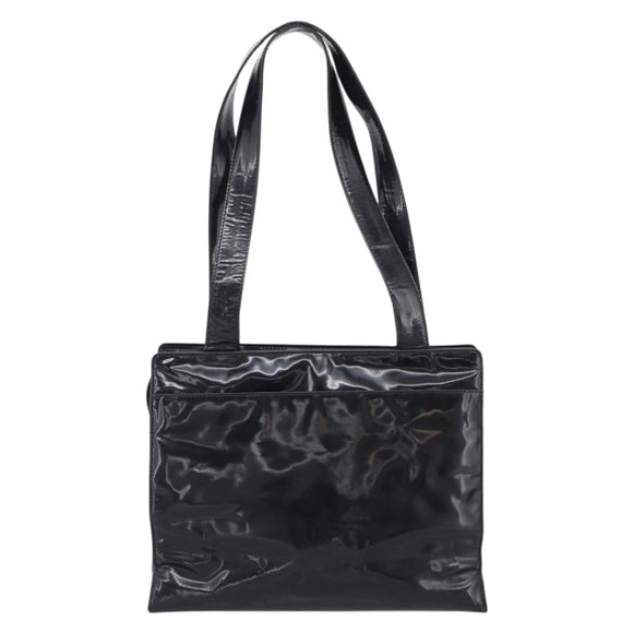 CHANEL Tote Bag Patent Black Gold CC Auth BA14016